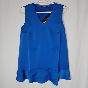 Blue Ruffle Hem Tank XS NWT‎ Quiet Luxury Chic Minimalist Streetwear Blouse